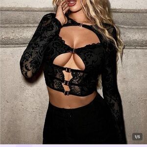 SHEIN Black Lace Cutout Crop Top
